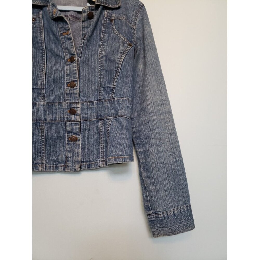 Vtg 90s Bill Blass Womens Petite PS Denim Blazer Jacket Metal Button Front - Picture 3 of 6